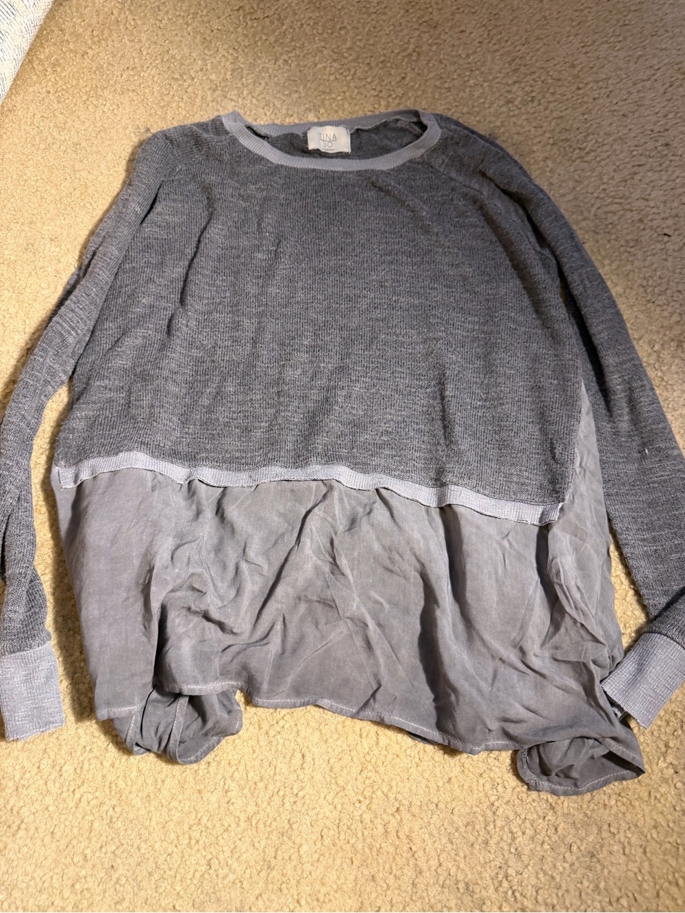 Anthropologie Tina + Jo XS Gray Mixed Media Knit Tunic Top Long Sleeve Boho